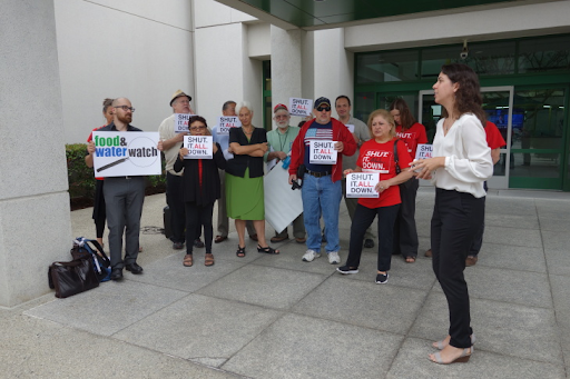 Members of Save Porter Ranch, Food and Water Watch and Consumer Watchdog gathered Aug. 26, 2016, at a state workshop on energy reliability to call for the Aliso Canyon Natural Gas Storage Facility to be shut down.