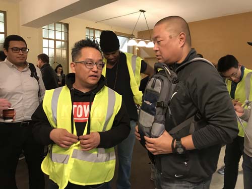 James An (left) and Steve Bae, a fellow Keep Koreatown alum and new KAFLA member, participate in the 2019 homeless count in Koreatown.