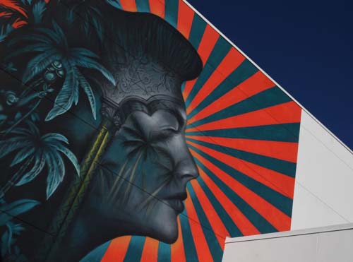 The controversial mural of Hollywood legend actress Ava Gardner by muralist Beau Stanton is situated at the Robert F. Kennedy Community School in Los Angeles.