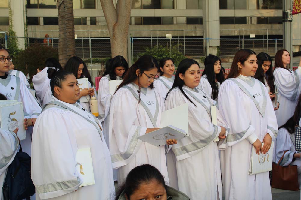 Choir members from around Southern California gathered in downtown L.A. to celebrate five years of “Apostle” Naason Joaquin Garcia in December 2019.