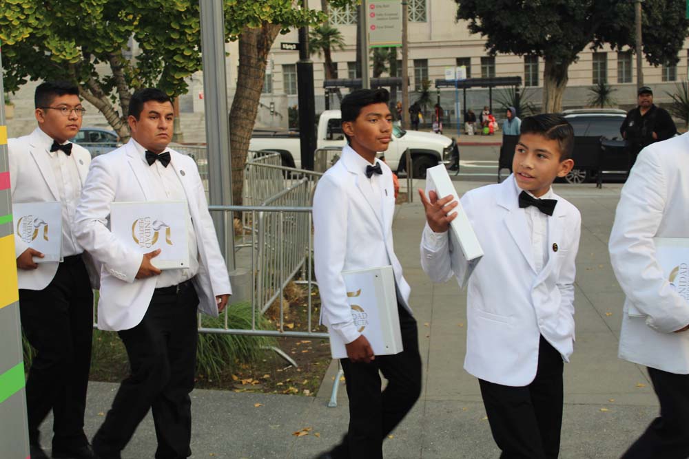 Choir members from around Southern California gathered in downtown L.A. to celebrate five years of “Apostle” Naason Joaquin Garcia in December 2019.