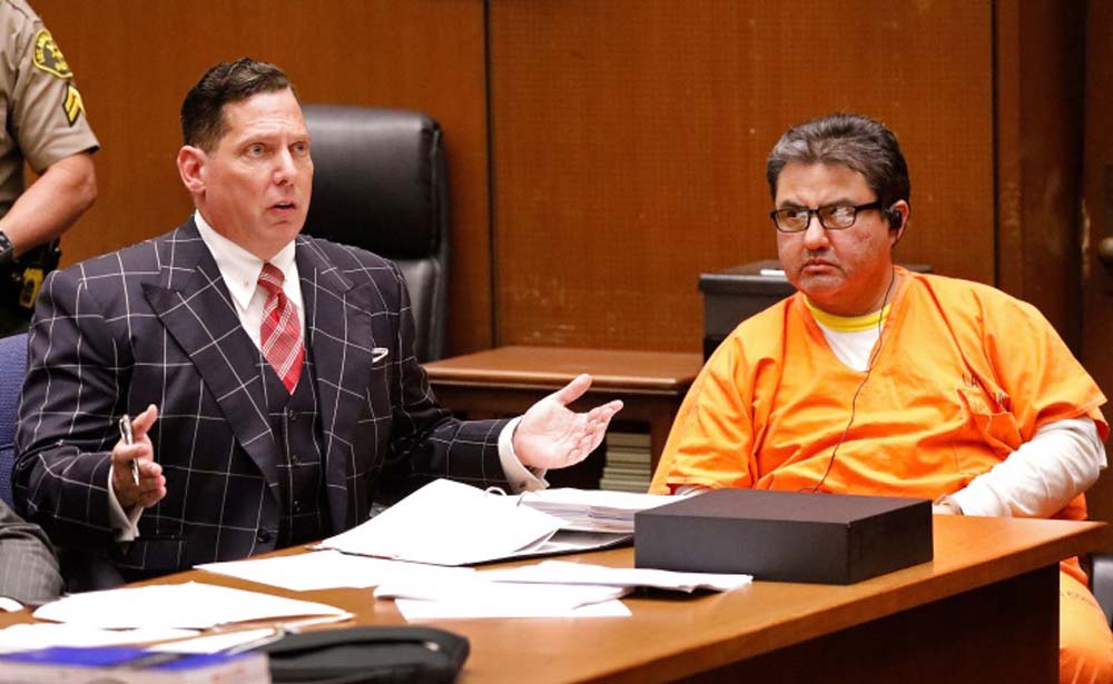 Naason Joaquin Garcia (right), the leader of a Mexico-based evangelical church appeared with his defense attorney Ken Rosenfeld for a bail review hearing in Los Angeles Superior Court July 15, 2019.