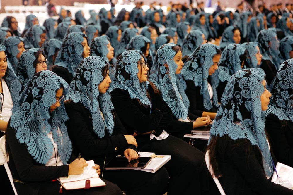 Women belonging to the religious group La Luz Del Mundo  gathered at the Pomona Fairplex for the groups annual Holy Supper event in February 2020.