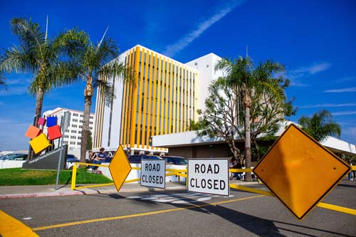 OCSA's downtown Santa Ana campus is bisected by a public street that remains closed for student's safety.