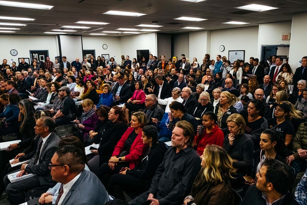 Hundreds of OCSA supporters packed into a Feb 5. meeting of the Orange County Board of Education in Costa Mesa.
