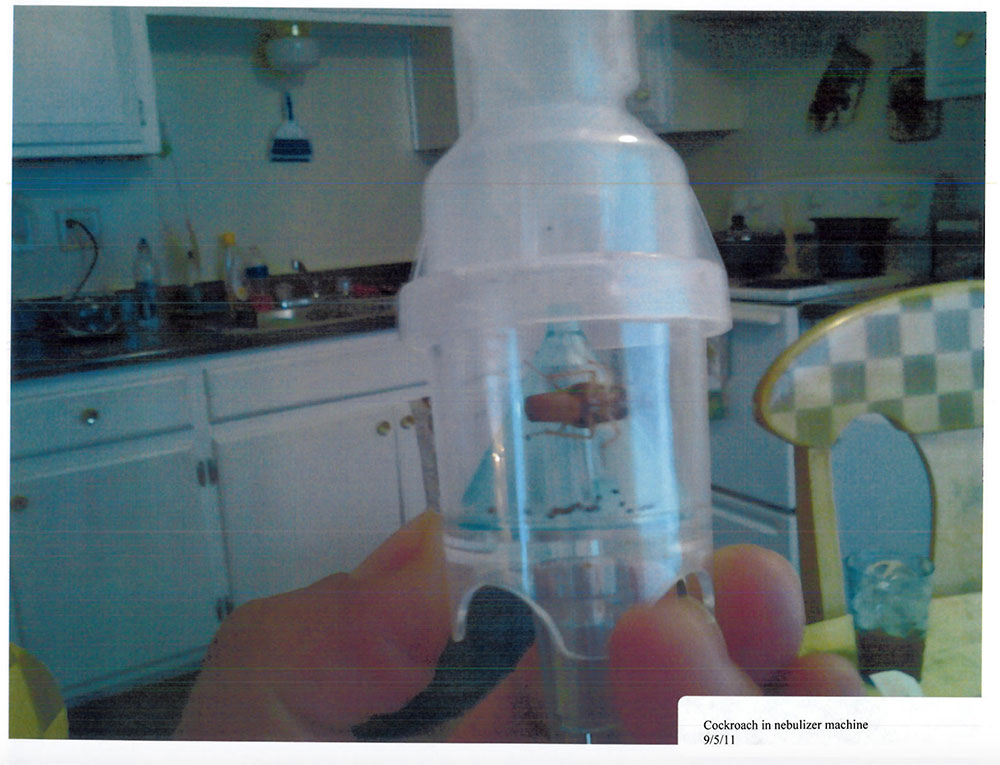 A photo, from court records, of a cockroach inside a nebulizer belonging to a PAMA tenant's daughter.